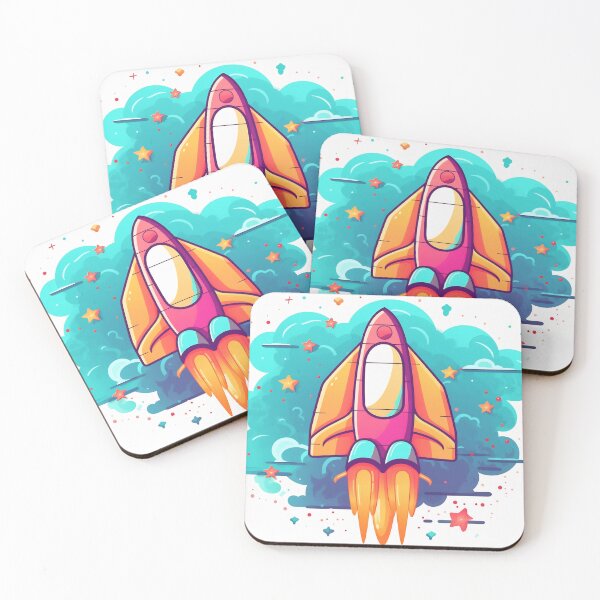 Item preview, Cartoon-style minimal spaceship rocket icon. Toy rocket upswing, spewing smoke and flame designed and sold by anytka.