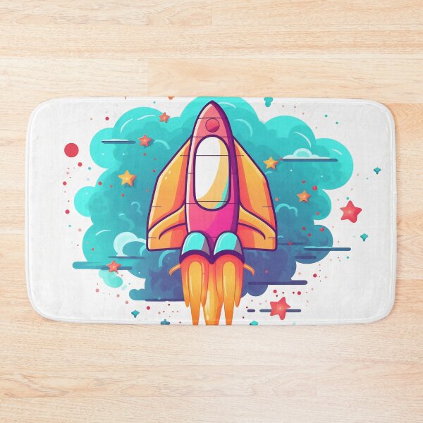 Item preview, Cartoon-style minimal spaceship rocket icon. Toy rocket upswing, spewing smoke and flame designed and sold by anytka.