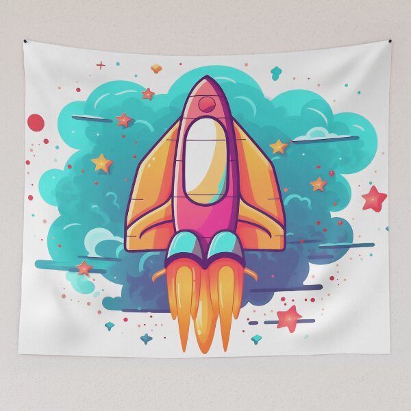 Item preview, Cartoon-style minimal spaceship rocket icon. Toy rocket upswing, spewing smoke and flame designed and sold by anytka.