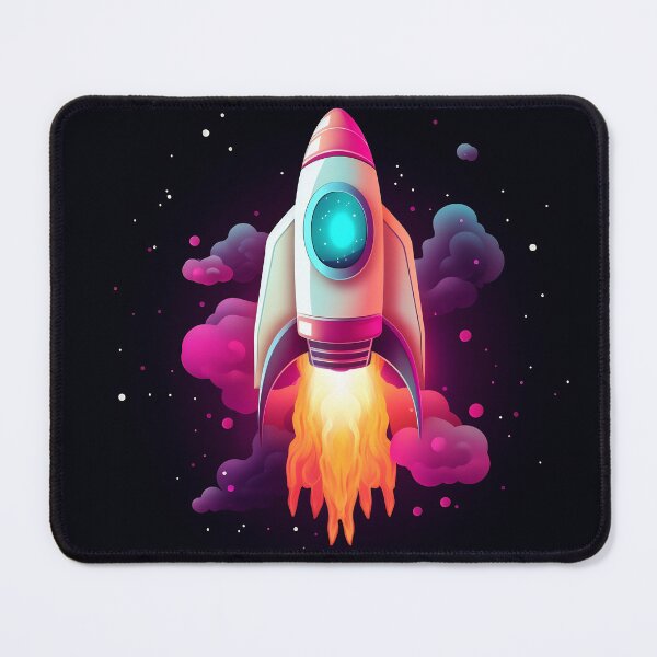 Item preview, Cartoon-style minimal spaceship rocket icon. Toy rocket upswing, spewing smoke and flame designed and sold by anytka.