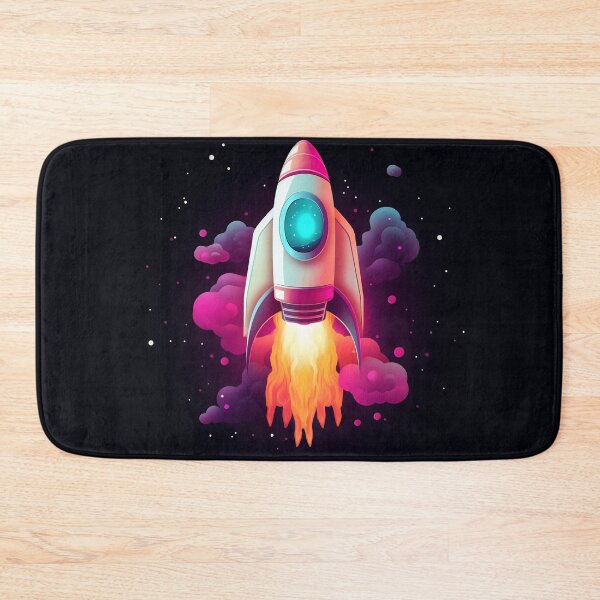 Item preview, Cartoon-style minimal spaceship rocket icon. Toy rocket upswing, spewing smoke and flame designed and sold by anytka.