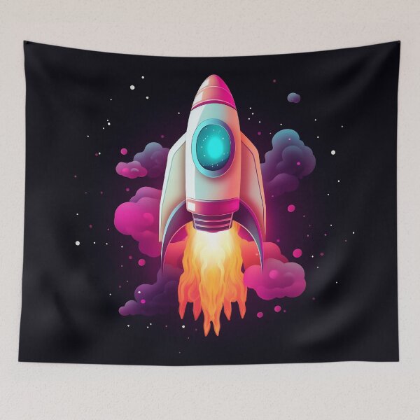 Item preview, Cartoon-style minimal spaceship rocket icon. Toy rocket upswing, spewing smoke and flame designed and sold by anytka.