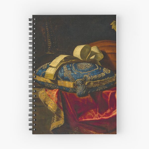 Item preview, A Mandolin with a Book of Music on a Blue and Gold Cushion, with Fruit on a Partially Draped Ledge | Francesco Fieravino | 17th Century Still Life Art designed and sold by CJET.