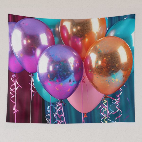 Item preview, Set of multicolored metallic glossy balloons with strings. For birthdays, parties, weddings or promotion banners or posters. Vivid and realistic illustration. designed and sold by anytka.