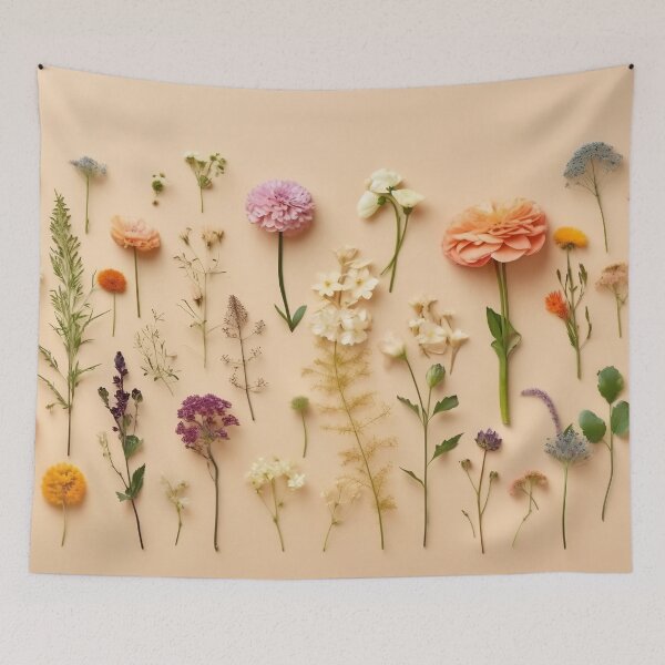 Item preview, Arrangement of spring flowers against a beige background. Blooming concept. Flat lay. Minimalistic concept. designed and sold by anytka.