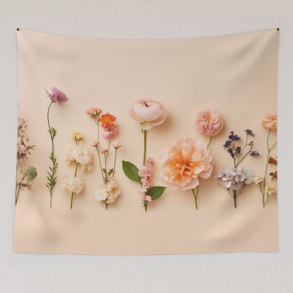 Item preview, Arrangement of spring flowers against a beige background. Blooming concept. Flat lay. Minimalistic concept. designed and sold by anytka.