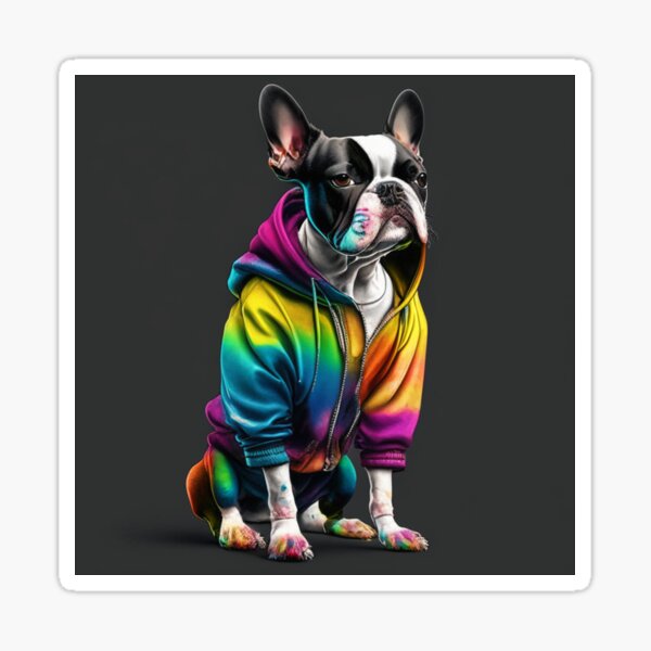 Boston Terrier in Rainbow Jacket  Sticker