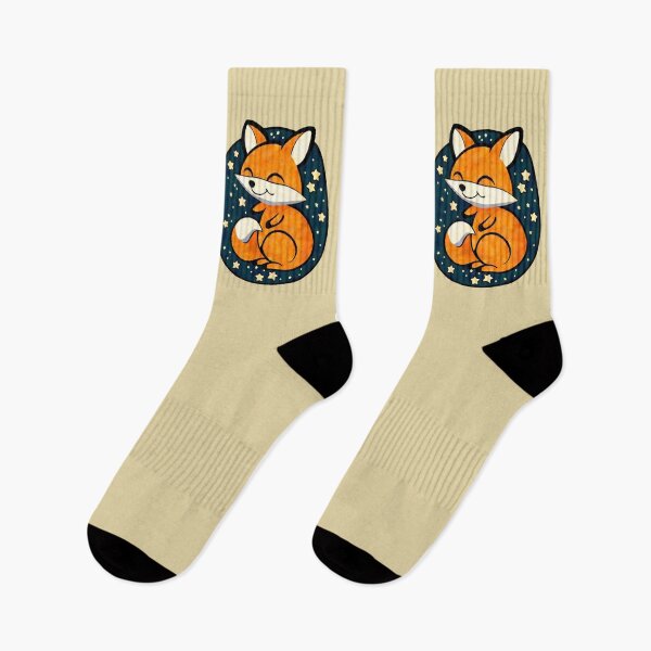Item preview, A painted design of a cute, happy little fox with a big fluffy tail, on a green-blue starry sky designed and sold by ArtfulOctopus.