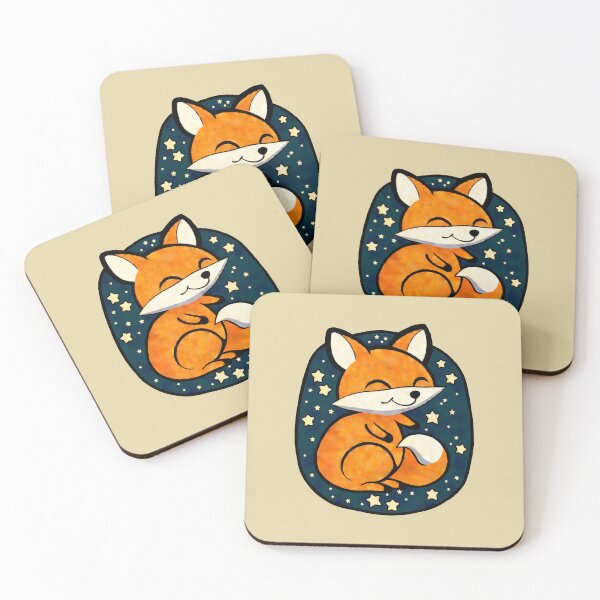 Item preview, A painted design of a cute, happy little fox with a big fluffy tail, on a green-blue starry sky designed and sold by ArtfulOctopus.
