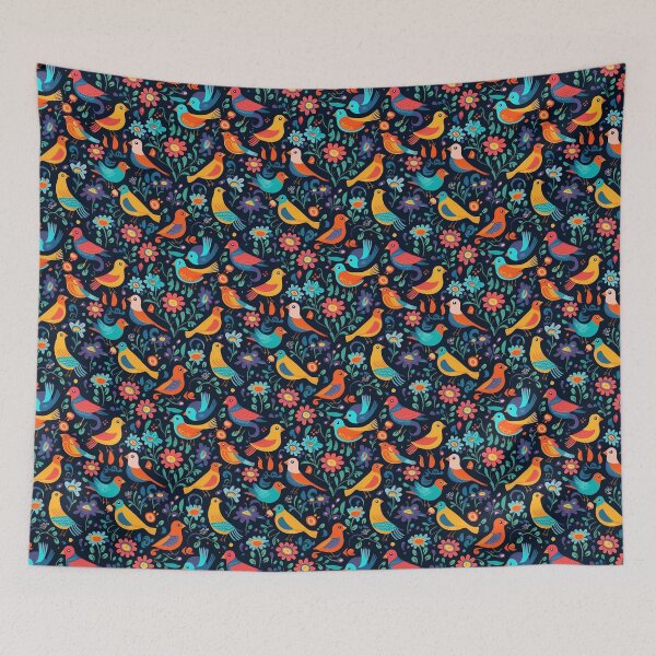 Item preview, Swedish Countryside Delight: Colorful Birds and Flowers Print Design by Mila van Meer designed and sold by Mila van Meer.
