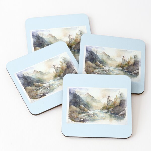 Item preview, Stream by the Castle watercolor by Earth Nature Creations designed and sold by Earth Nature Creations.