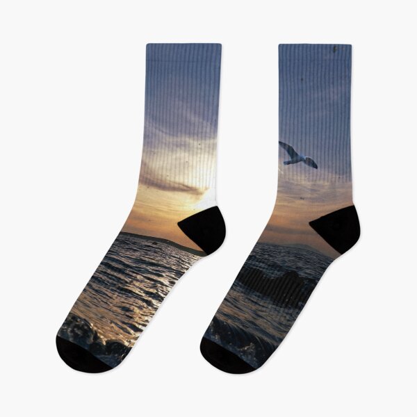 Item preview, Scenic sea sunset with seagull on the sky and splashing tidal waves designed and sold by ALEX PHOTO DREAMS.