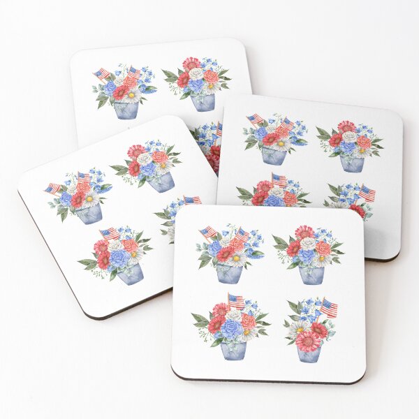 Item preview, Red Blue and White Watercolor Flowers for The Independence Day and 4th of July (Set of 4) designed and sold by OFMdesigns.