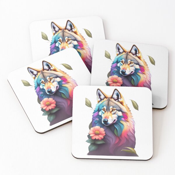 Item preview, colorful wolf with flowers designed and sold by Shop Anis.