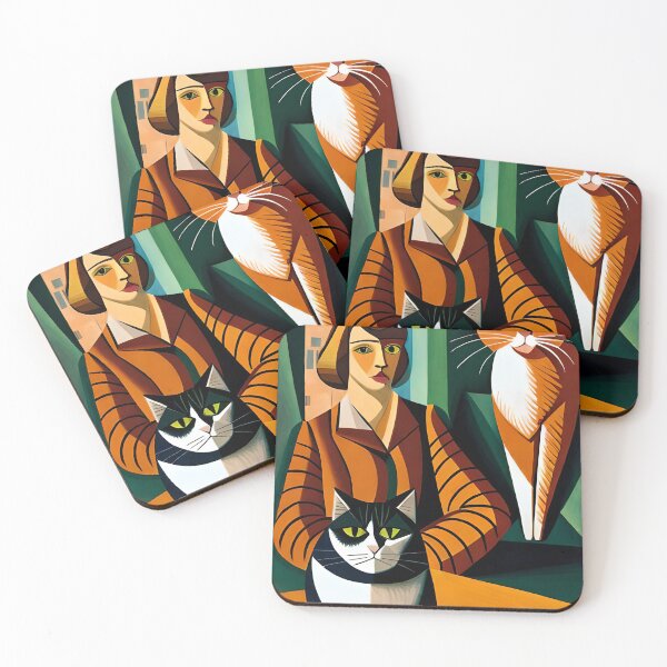 Item preview, Painted colorful retro cats and women designed and sold by HappyTrippy.