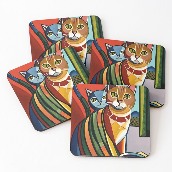 Item preview, Painted colorful retro cats designed and sold by HappyTrippy.