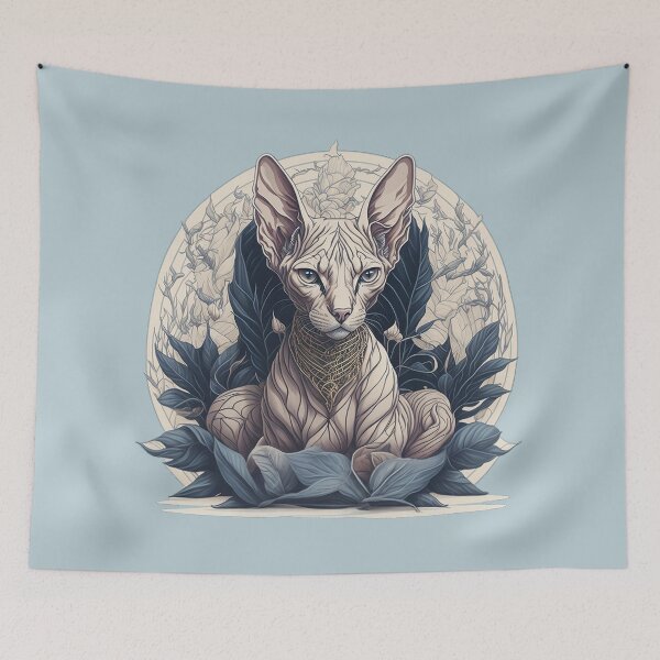 Artikelvorschau, Aquarell Sphynx Katze unter blühenden Blumen entworfen und verkauft von TortoPlusa.