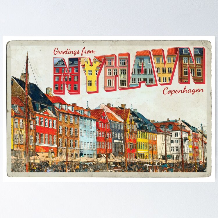 Greetings from Nyhavn Copenhagen Denmark vintage style retro souvenir Sticker