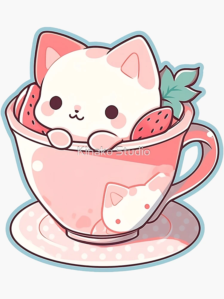 Cute Strawberry Milk Cat in a Cup