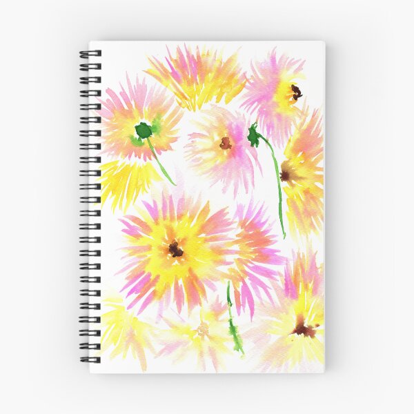 Item preview, Spider dahlias, pink and yellow dahlia watercolor painting designed and sold by AnissaF.