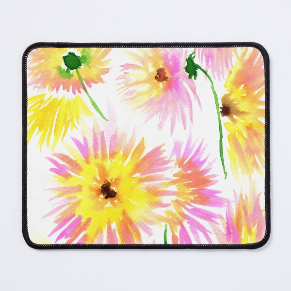 Item preview, Spider dahlias, pink and yellow dahlia watercolor painting designed and sold by AnissaF.