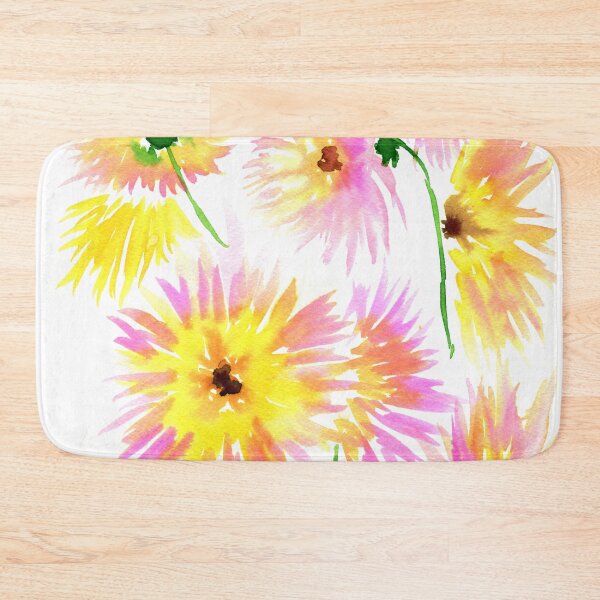Item preview, Spider dahlias, pink and yellow dahlia watercolor painting designed and sold by AnissaF.