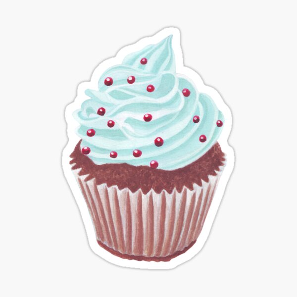 Blue cupcake with pink background Sticker