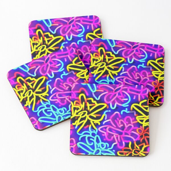 Item preview, Abstract Neon Flowers on Blue designed and sold by calibrit.