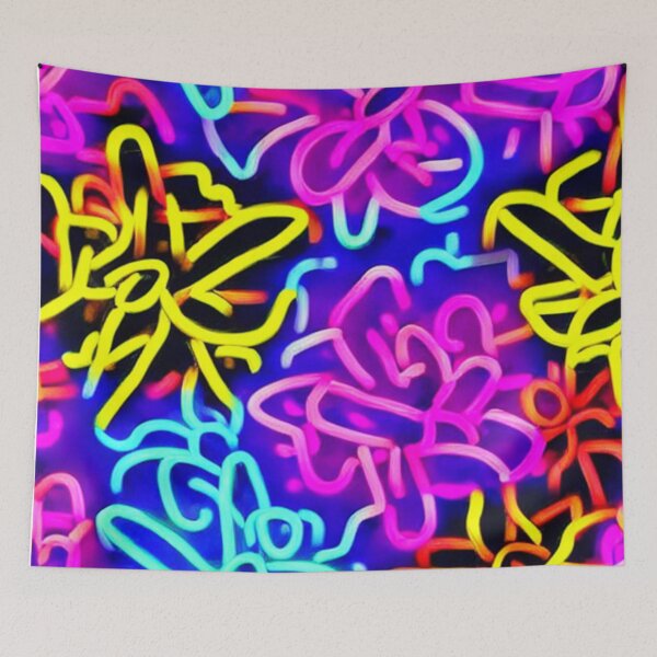 Item preview, Abstract Neon Flowers on Blue designed and sold by calibrit.