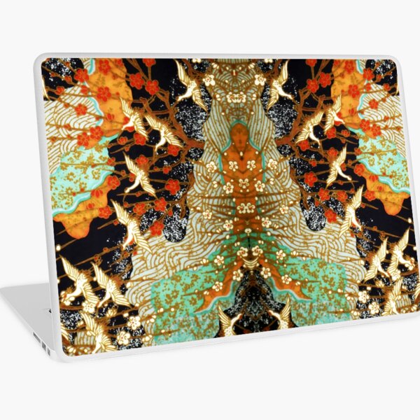 FLYING CRANES AND SPRING FLOWERS Antique Japanese Floral Laptop Skin