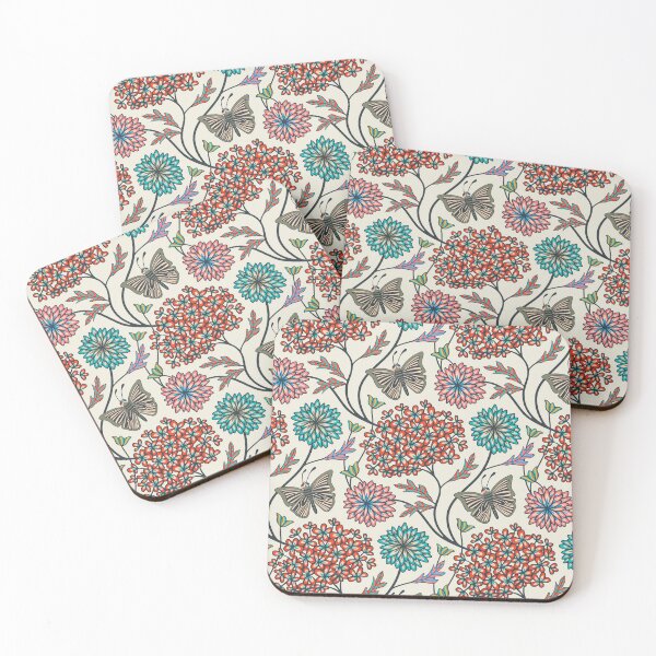 Item preview, MODERN CHINTZ Garden Floral Botanical with Butterflies Red Teal Pink Turquoise Black Gray - UnBlink Studio by Jackie Tahara designed and sold by Jackie Tahara of UnBlink Studio.