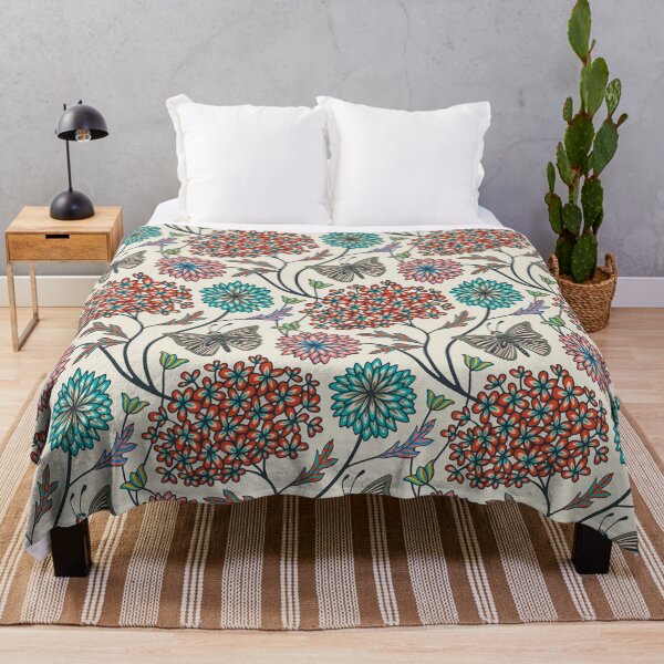 Item preview, MODERN CHINTZ Garden Floral Botanical with Butterflies Red Teal Pink Turquoise Black Gray - UnBlink Studio by Jackie Tahara designed and sold by Jackie Tahara of UnBlink Studio.