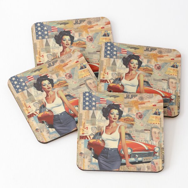 Item preview,  America Retro Vintage Patchwork of Americana Pattern Collage designed and sold by BrandonArtWorld.