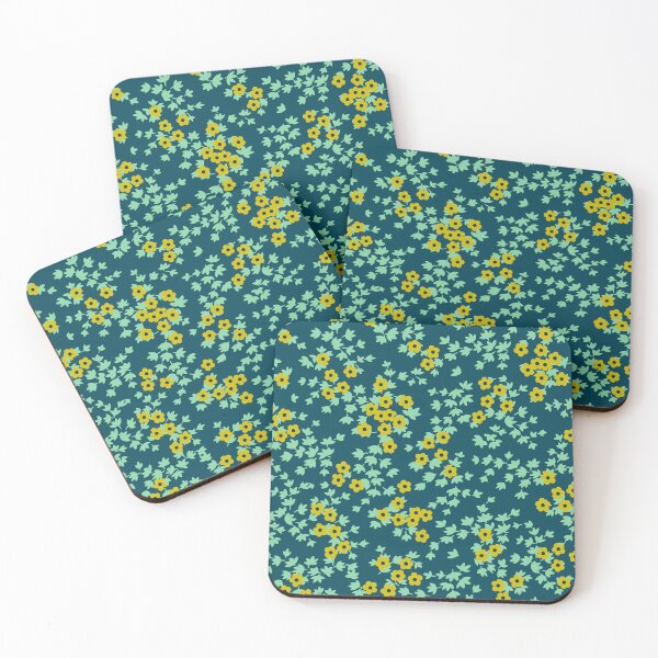 Item preview, Vintage Ditsy Floral - Deep Teal & Yellow designed and sold by Sarah Thorpe Designs .