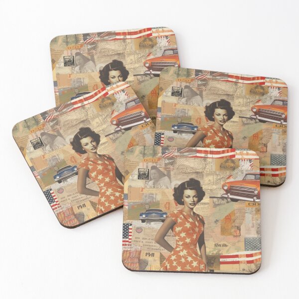 Item preview, America Retro Vintage Patchwork of Americana Pattern Collage designed and sold by BrandonArtWorld.