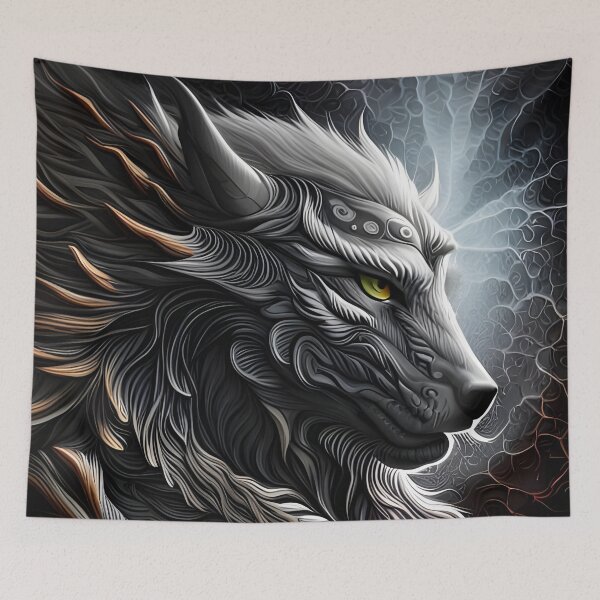 Item preview, Black Dragon Wolf portrait, ink drawing, Ai Generated Art  designed and sold by ACC .