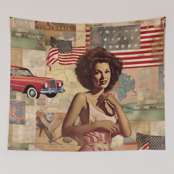 Item preview, America Retro Vintage Patchwork of Americana Pattern Collage designed and sold by BrandonArtWorld.