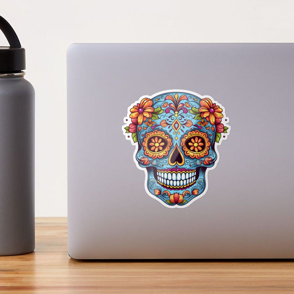 50pcs Halloween Sugar Skull Stickers, Dia De Los Muertos Mexican Day Of Dead Stickers Decals, Candy Skull Stickers For Laptop Water Bottle Luggage