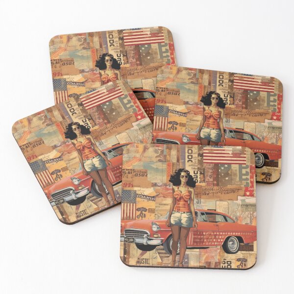 Item preview,  America Retro Vintage Patchwork of Americana Pattern Collage designed and sold by BrandonArtWorld.