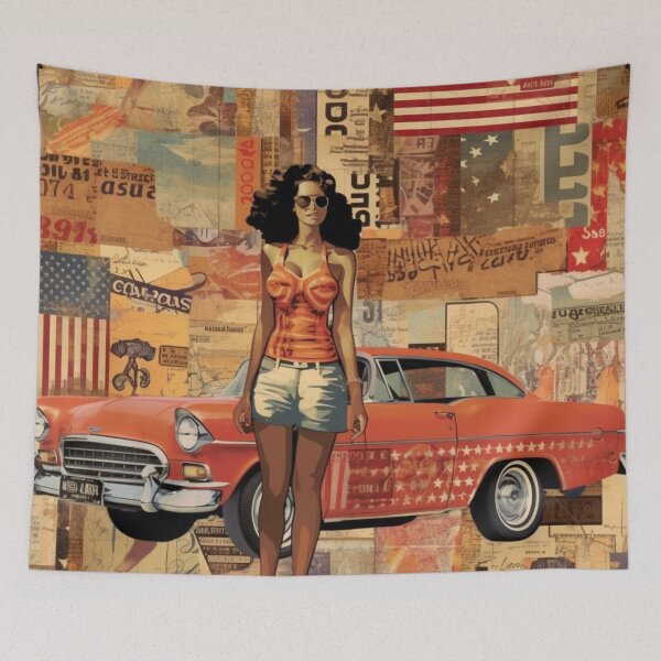 Item preview,  America Retro Vintage Patchwork of Americana Pattern Collage designed and sold by BrandonArtWorld.