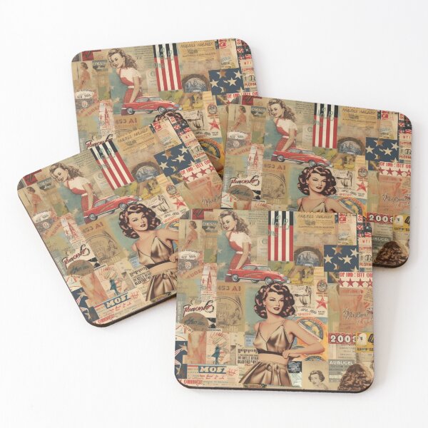 Item preview,  America Retro Vintage Patchwork of Americana Pattern Collage designed and sold by BrandonArtWorld.