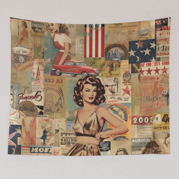 Item preview,  America Retro Vintage Patchwork of Americana Pattern Collage designed and sold by BrandonArtWorld.