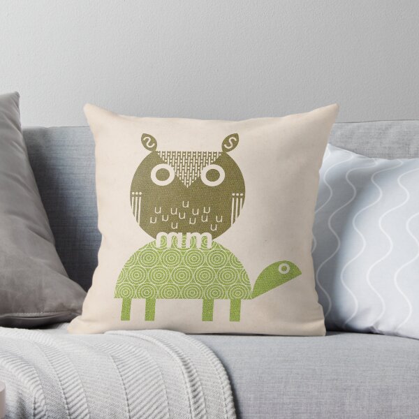 owl and turtle Throw Pillow