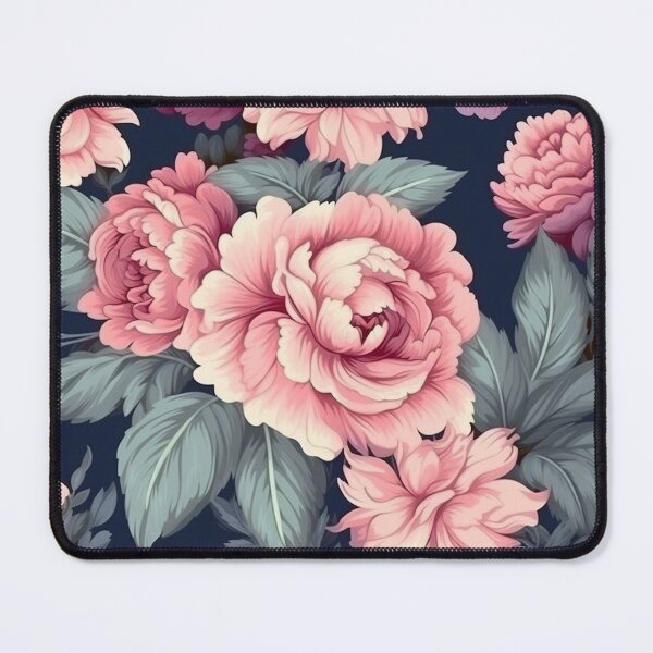 Item preview, Vintage Pink Flowers Navy Background designed and sold by HeartShapeLove.
