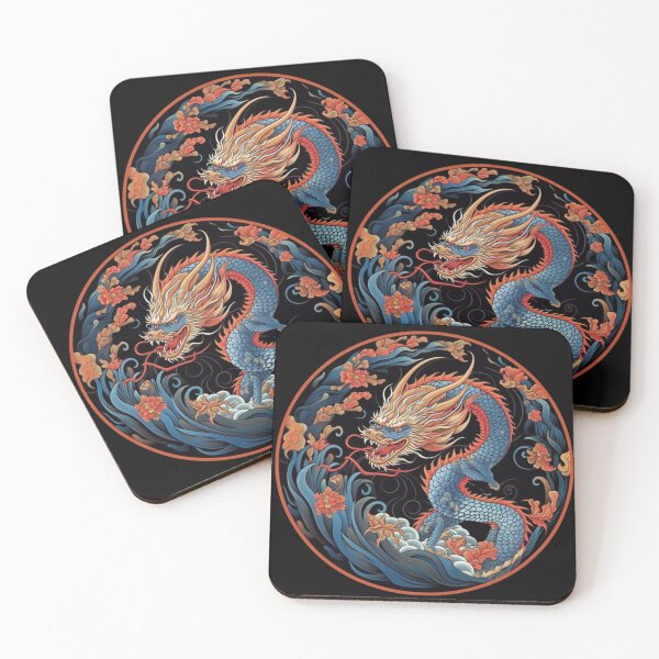Item preview, Dragon Chinese Style | Blue and Red | Waves and Flowers designed and sold by FantasySoul.
