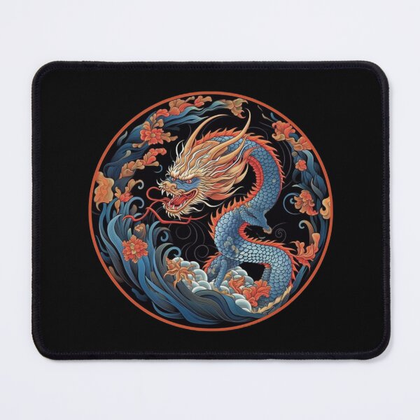 Item preview, Dragon Chinese Style | Blue and Red | Waves and Flowers designed and sold by FantasySoul.