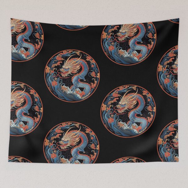 Item preview, Dragon Chinese Style | Blue and Red | Waves and Flowers designed and sold by FantasySoul.
