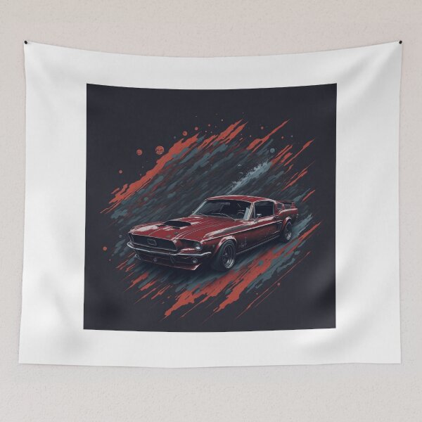 Item preview, Abstract Lunar Ride: Isometric Flat Design of 1968 Ford Mustang Shelby on Watercolor Background designed and sold by RedArtG09.