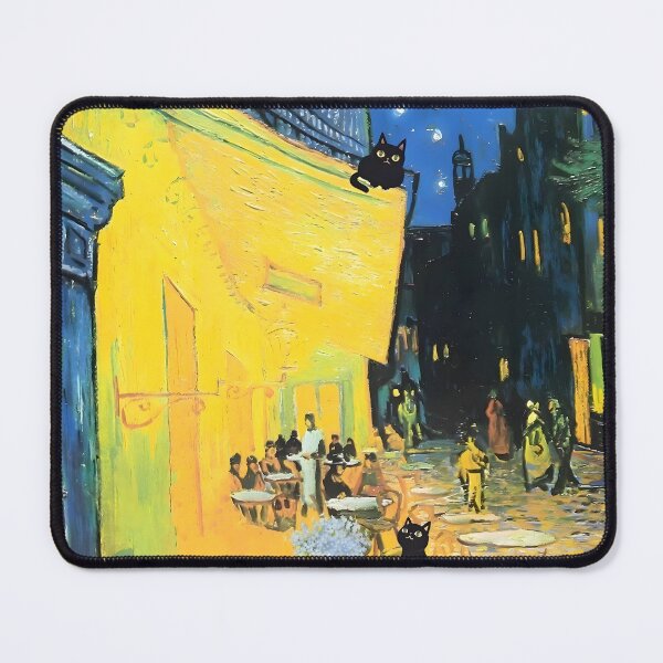 Aperçu de l'œuvre Chats noirs à la terrasse du café de Vincent Van Gogh la nuit créée et vendue par outdoorway.