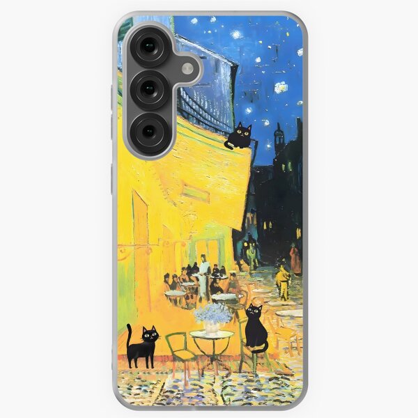 Aperçu de l'œuvre Chats noirs à la terrasse du café de Vincent Van Gogh la nuit créée et vendue par outdoorway.